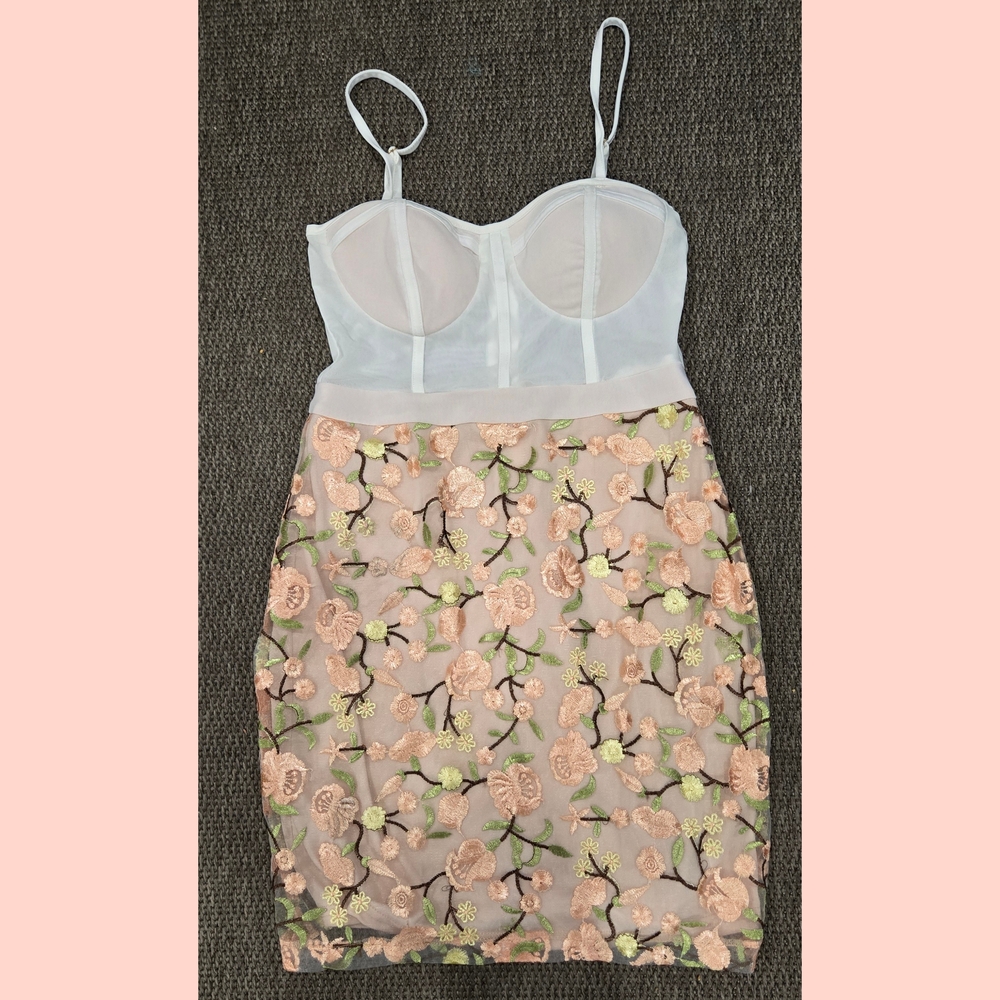 Floral Embroidered Dress with Sheer Bodice